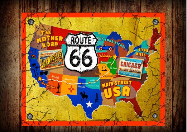 Route 66 Road Map Sign