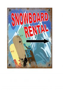 snowboard rental sign