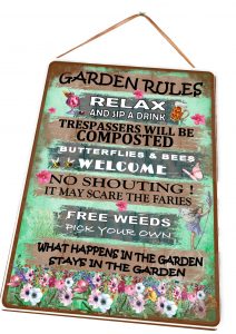 garden rules sign