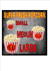 popcorn cinema menu sign